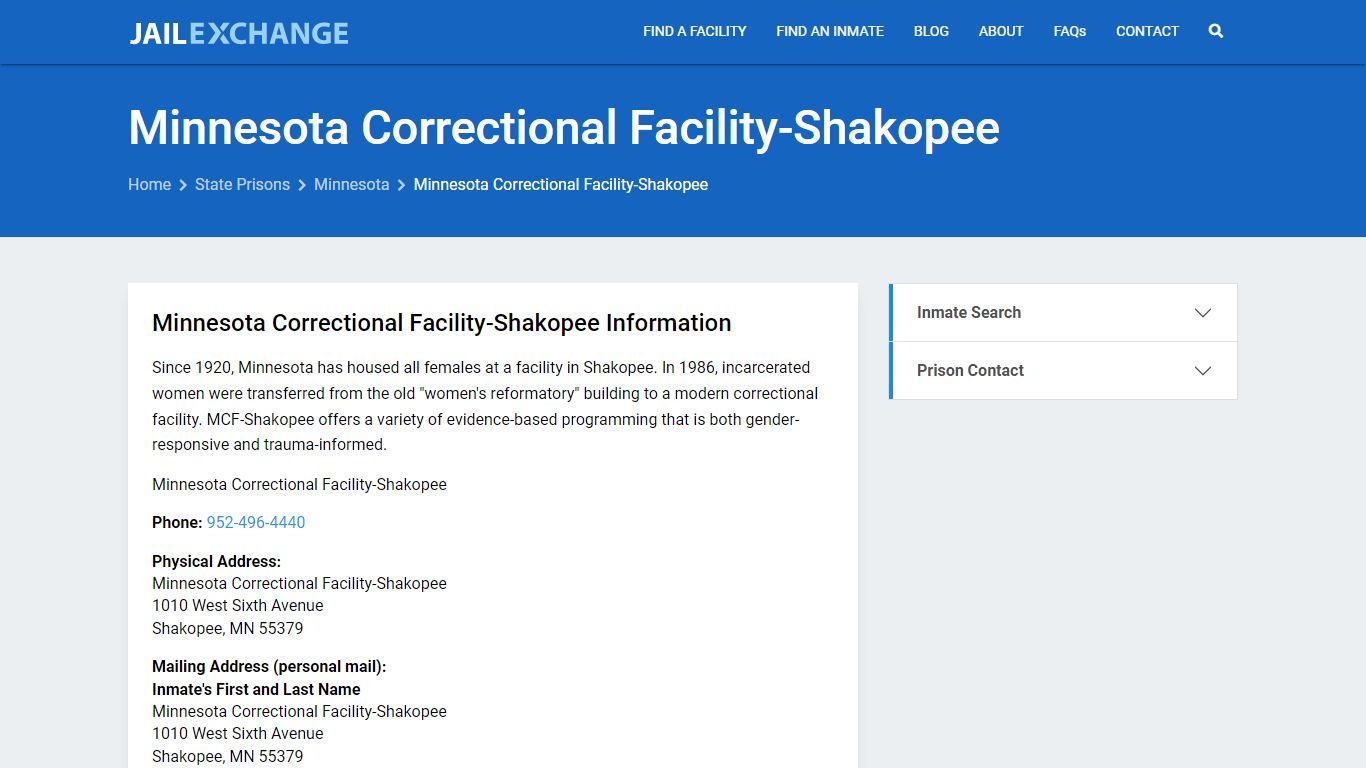 Minnesota Correctional Facility-Shakopee Inmate Search, MN - Jail Exchange