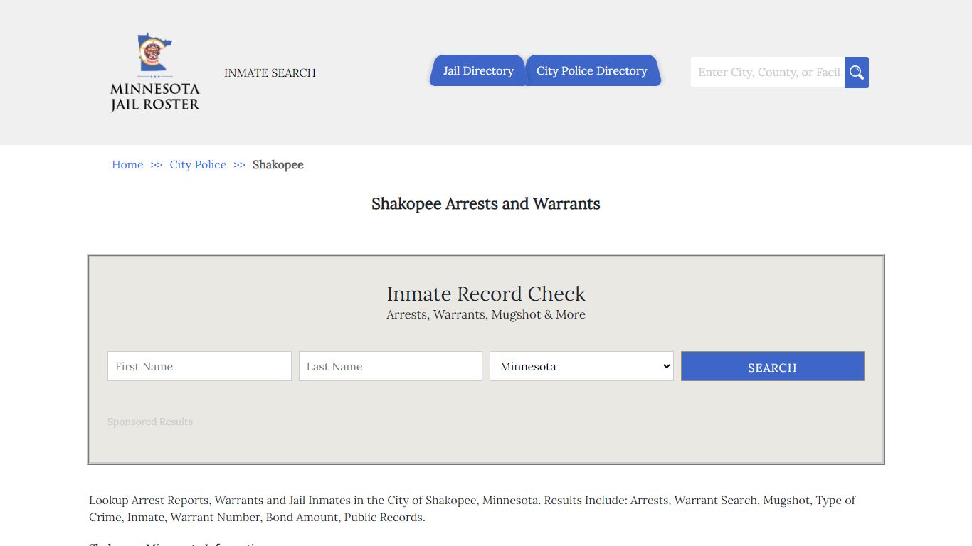 Shakopee Arrests and Warrants | Jail Roster Search